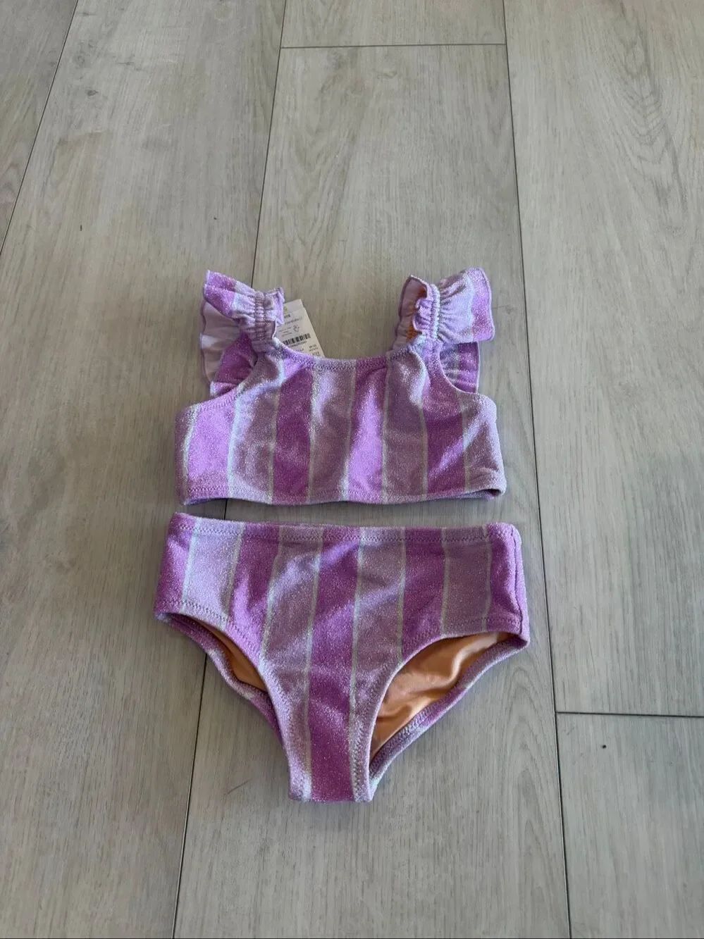 JCrew Girls' shimmer-stripe ruffle bikini set size 4/5 - Picture 1 of 4